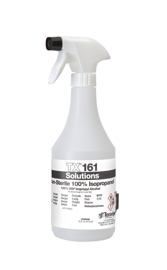 SOS Cleanroom Texwipe TX161 Non-Sterile 100% Isopropyl Alcohol Solution (16 oz. Bottle, 12/Case) - Case