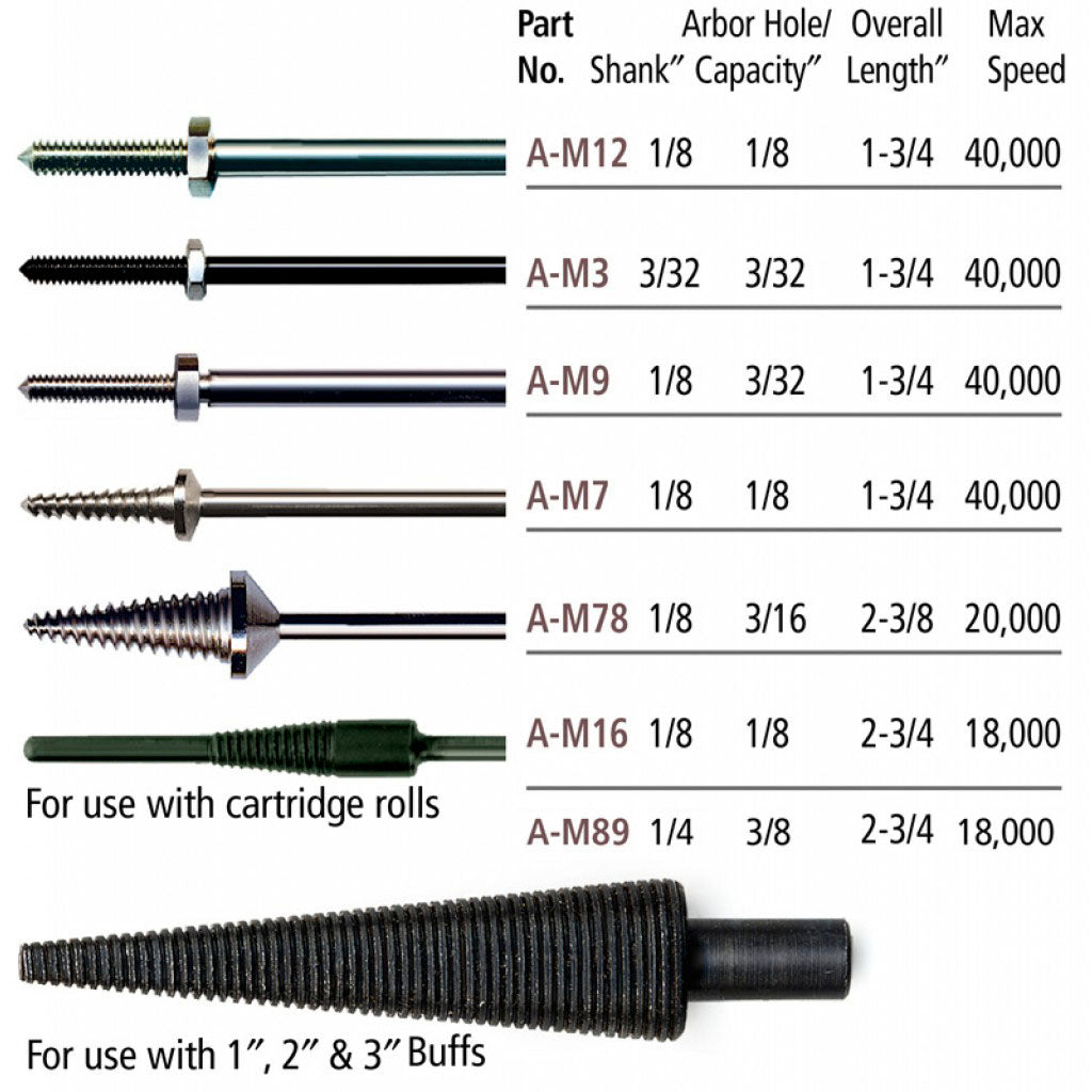 Foredom A-M89 MANDREL, TAPERED, 1/4  SHANK, Plated - Black Oxide