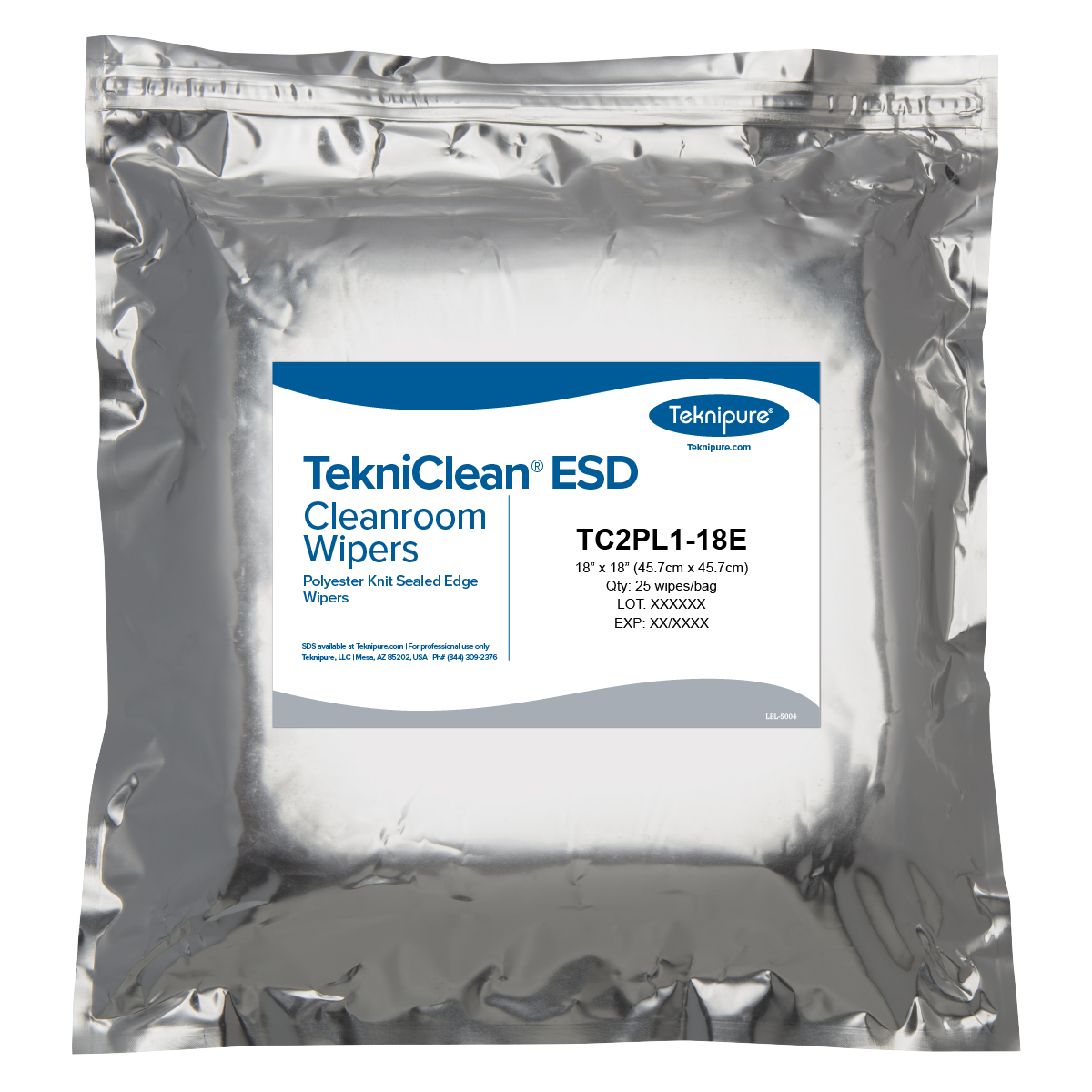 SOS Cleanroom TekniClean ESD Polyester Knit Carbon Fiber Wiper with Sealed Edge, 18" x 18" (ISO Class 3-8) - Bag