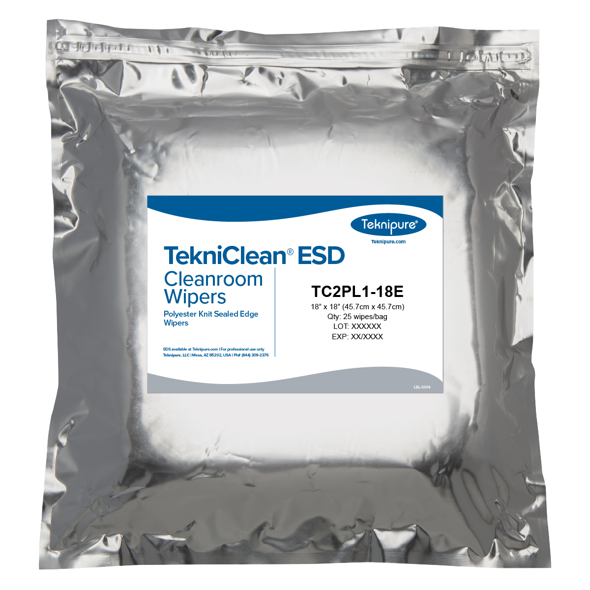 SOS Cleanroom TekniClean ESD Polyester Knit Carbon Fiber Wiper with Sealed Edge, 18" x 18" (ISO Class 3-8) - Case