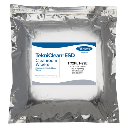 SOS Cleanroom TekniClean ESD Polyester Knit Carbon Fiber Wiper with Sealed Edge, 9" x 9" (ISO Class 3-8) - Bag
