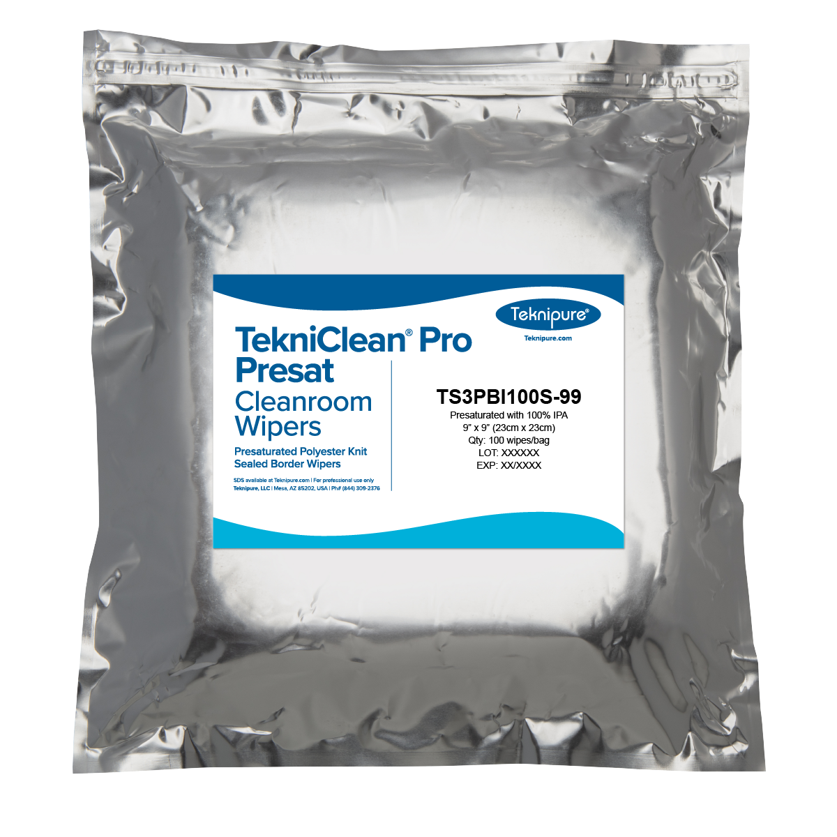 SOS Cleanroom TekniClean® Pro Presat ESD Polyester Knit Wiper, Sealed Border, 100% IPA, 9?x 9? - Bag