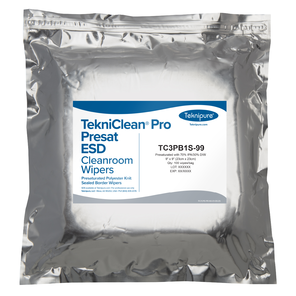 SOS Cleanroom TekniClean Pro ESD Polyester Knit Wiper, Sealed Border, 9?x 9? - Bag