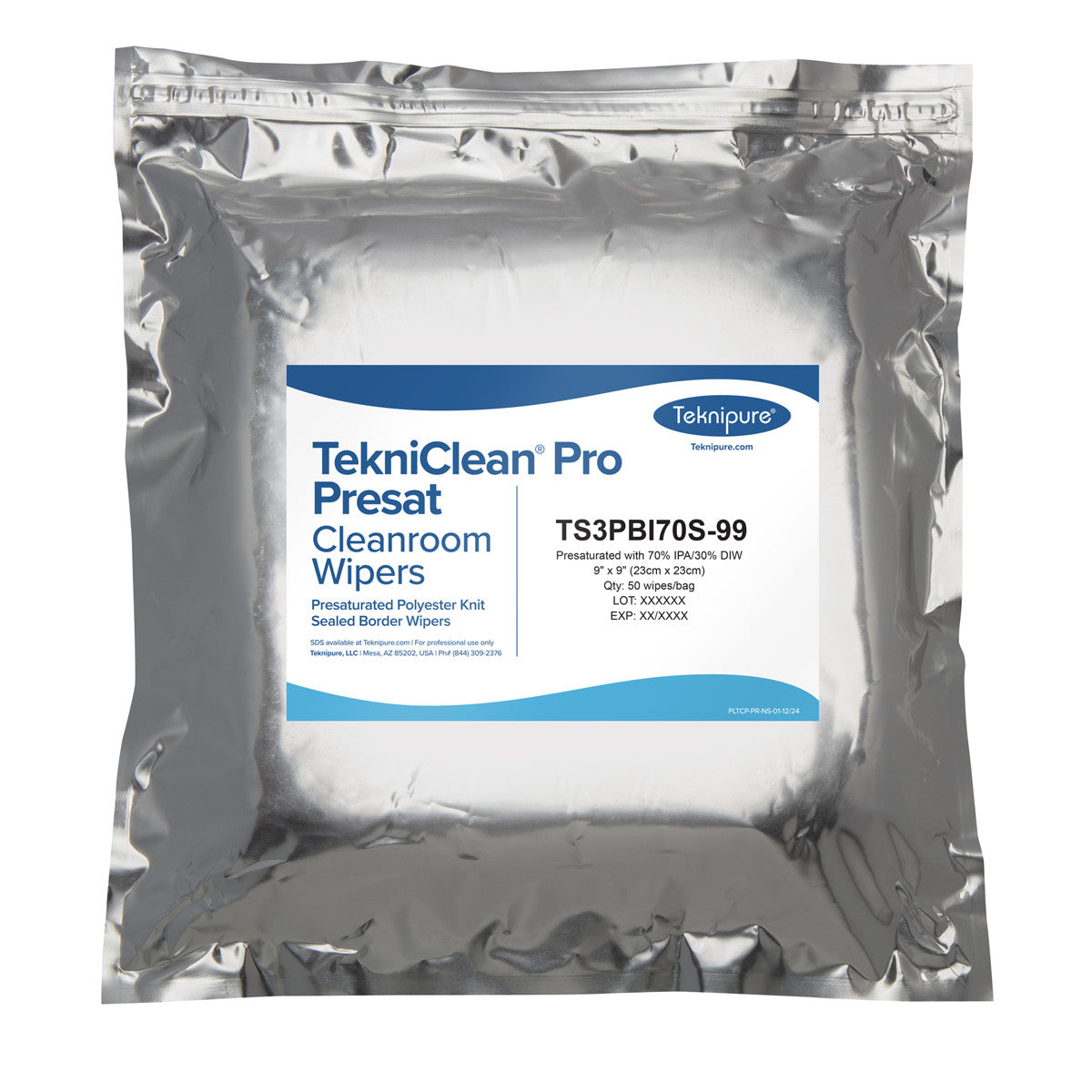 SOS Cleanroom TekniClean® Pro Presat ESD Polyester Knit Wiper, Sealed Border, 70% IPA, 9?x 9? - Bag