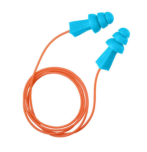 Gateway Safety 944580 Tri-Grip MD JR Metal Detectable Corded Earplugs - Junior Size, 27 NRR, Light Blue