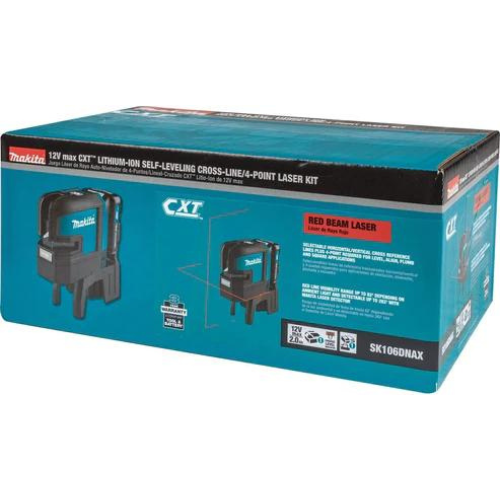 Makita SK106DNAX 12V max CXT® Lithium‘Ion Cordless Self‘Leveling Cross‘Line/4‘Point Red Beam Laser Kit (2.0Ah)