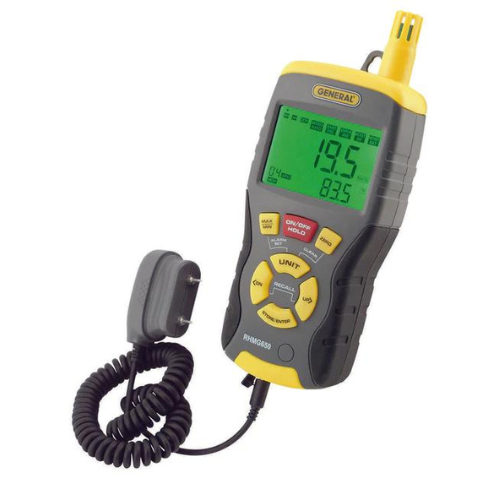 General Tools RHMG650 9-In-1 Temperature-Humidity Meter With Pin/Pinless Moisture Meter