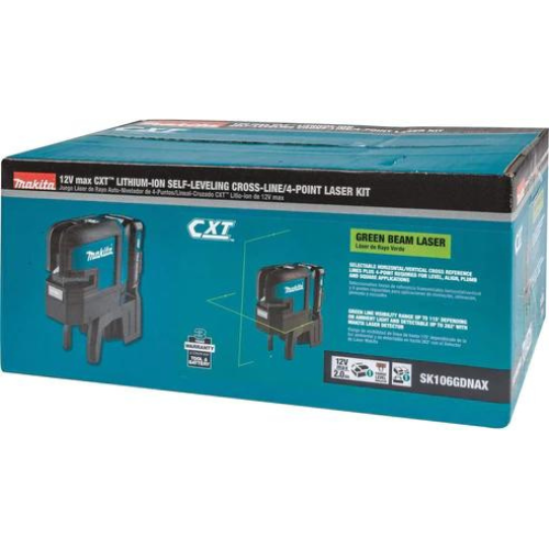 Makita SK106GDNAX 12V max CXT® Lithium‘Ion Cordless Self‘Leveling Cross‘Line/4‘Point Green Beam Laser Kit (2.0Ah)