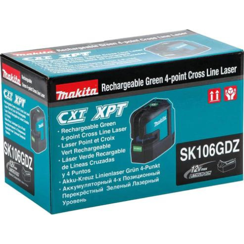 Makita SK106GDZ 12V max CXT® Lithium‘Ion Cordless Self‘Leveling Cross‘Line/4‘Point Green Beam Laser, Tool Only