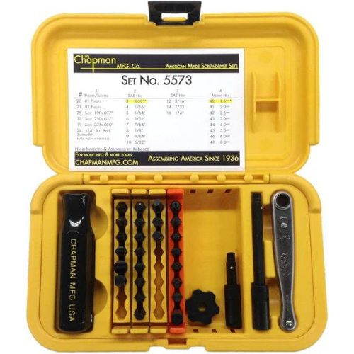 Chapman Mfg 5573 Deluxe Sae + Metric Allen Hex Screwdriver Set