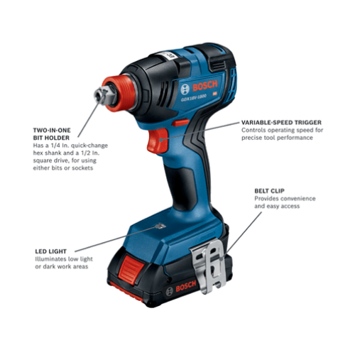 Bosch GXL18V-240B22 18V 2-Tool Combo Kit with 1/2 In. Hammer Drill/Driver