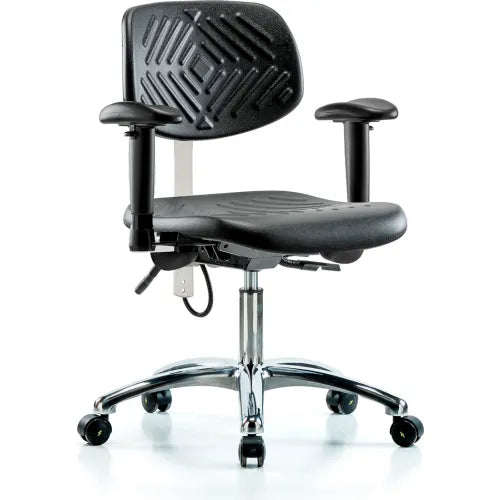 Blue Ridge Ergonomics ESD-PDHCH-CR-T1-A1-EG Polyurethane ESD Chair - Desk Height with Seat Tilt, Adjustable Arms, & ESD Stationary Glides