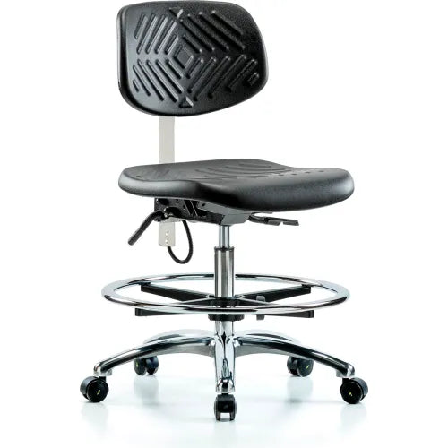 Blue Ridge Ergonomics ESD-VMBCH-CR-T0-A0-NF-EC-ESDBLK Vinyl ESD Chair - Medium Bench Height with ESD Casters in ESD Black Vinyl