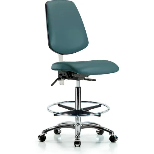 Blue Ridge Ergonomics NCR-VMBCH-CR-T0-A0-NF-CC-8546 Class 100 Vinyl Clean Room Chair - Medium Bench Height with Casters in Colonial Blue Trailblazer™ Vinyl