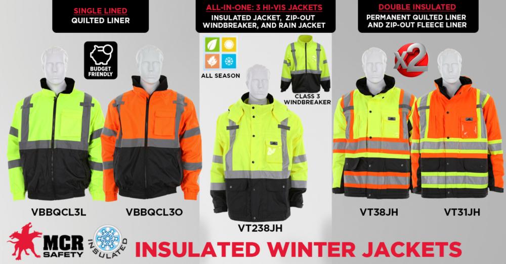 MCR Safety VBBCL3LX3 Luminator® Hi-Vis Bomber Jacket ANSI/ISEA 107 2020 Type R Class 3 Insulated Rain Jacket Fluorescent Lime/Black Silver Reflective Stripes (1 EA)
