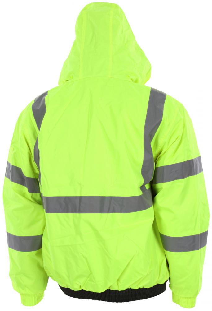 MCR Safety VBBCL3LX3 Luminator® Hi-Vis Bomber Jacket ANSI/ISEA 107 2020 Type R Class 3 Insulated Rain Jacket Fluorescent Lime/Black Silver Reflective Stripes (1 EA)