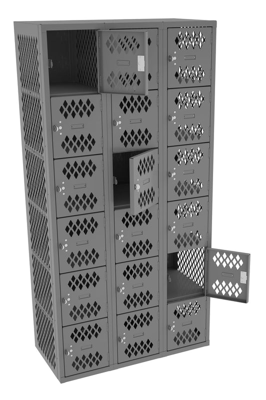 Tennsco VBL6-1218-C 6 High Ventilated Box Locker - Three Wide, No Legs (Assembled)