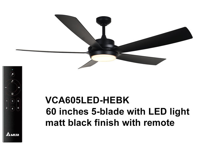 Delta Breez VCA605LED-HEBK Breez Pleasanton, 60-inch 5-Blade, Wet Rated, Ceiling Fan with LED Light and Remote Control (Black)