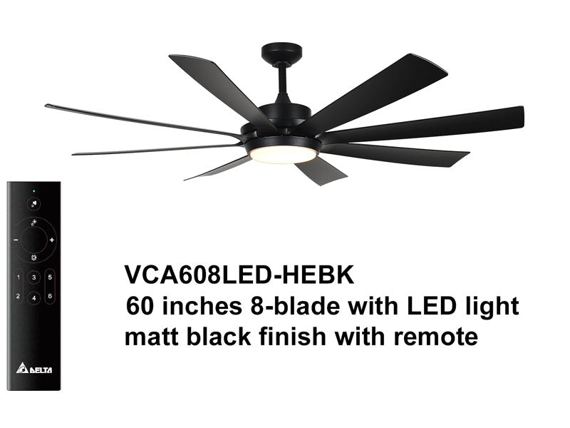 Delta Breez VCA608LED-HEBK Breez Rio Vista, 60-inch 8-Blade, Wet Rated, Ceiling Fan with LED Light and Remote Control (Black)