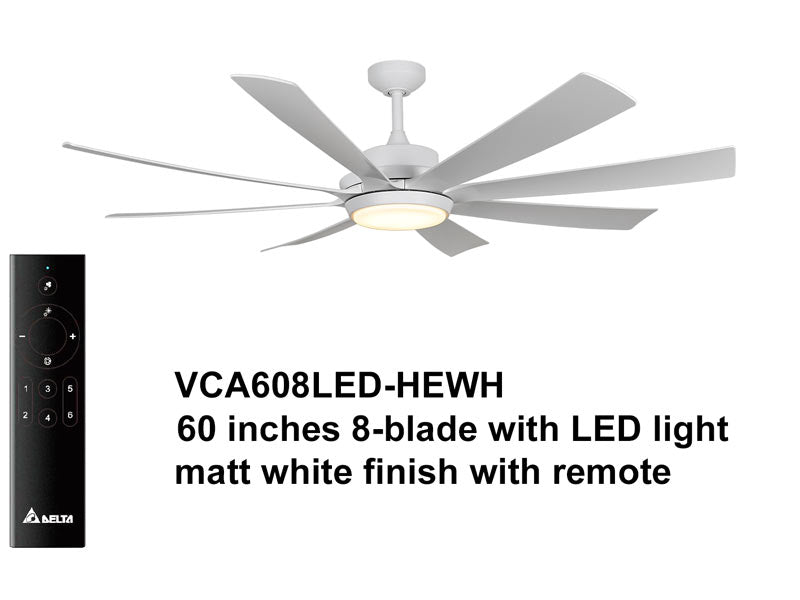 Delta Breez VCA608LED-HEWH Breez Rio Vista, 60-inch 8-Blade, Wet Rated, Ceiling Fan with LED Light and Remote Control (White)