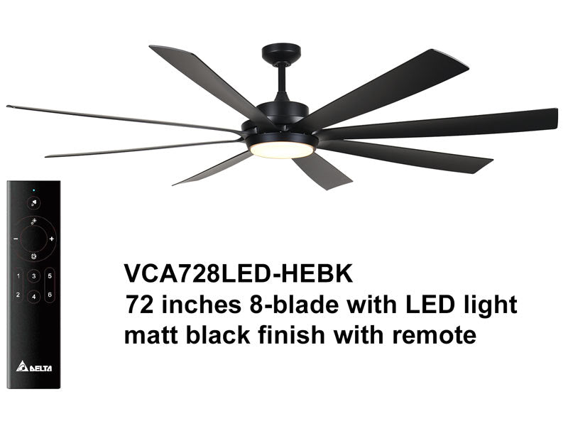 Delta Breez VCA728LED-HEBK Breez Rio Vista, 72-inch 8-Blade, Wet Rated, Ceiling Fan with LED Light and Remote Control (Black)