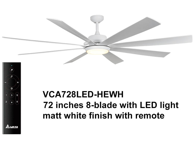 Delta Breez VCA728LED-HEWH Breez Rio Vista, 72-inch 8-Blade, Wet Rated, Ceiling Fan with LED Light and Remote Control (White)