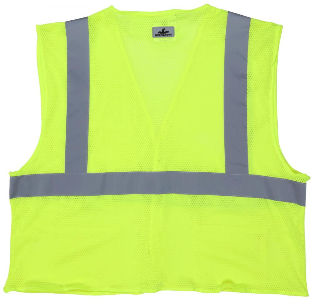 MCR Safety VCL2MLFRX3 Luminator® Series Hi-Vis Reflective Lime Safety Vest ANSI/ISEA 107 2020 Type R Class 2 Mesh Fabric with 2 Inch Silver Stripes Hook and Loop Front Closure (1 EA)