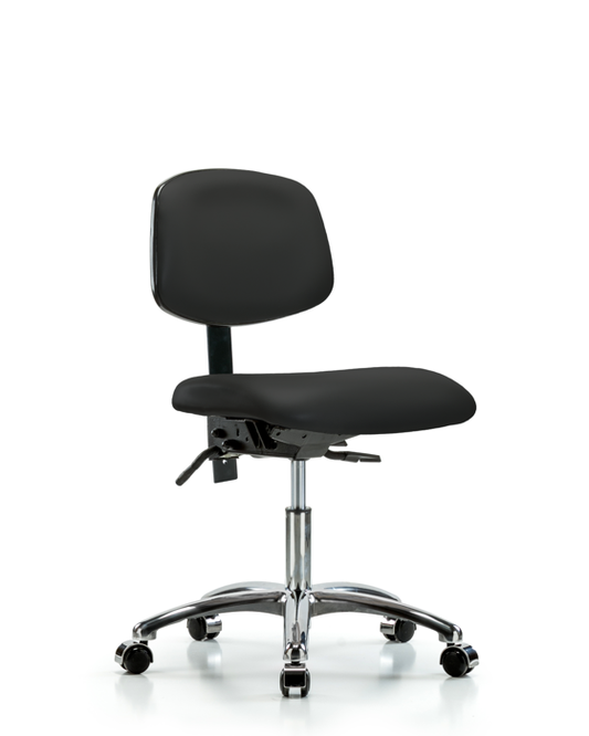 Blue Ridge Ergonomics VDHCH-CR-T0-A0-CC-8540 Rutledge Vinyl Chair Chrome - Desk Height with Casters in Black Trailblazer™ Vinyl