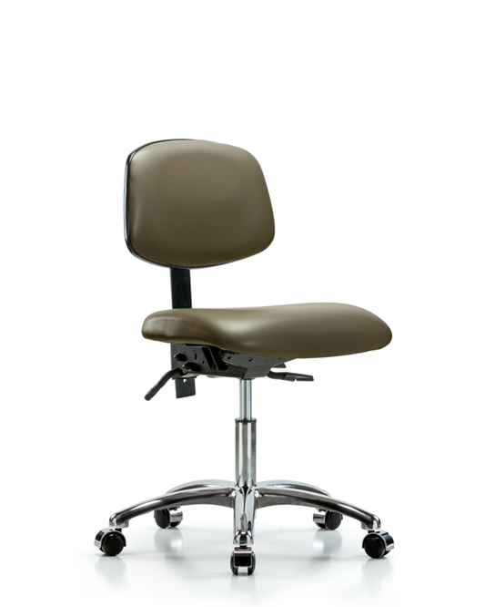 Blue Ridge Ergonomics VDHCH-CR-T0-A0-CC-8809 Rutledge Vinyl Chair Chrome - Desk Height with Casters in Taupe Supernova™ Vinyl