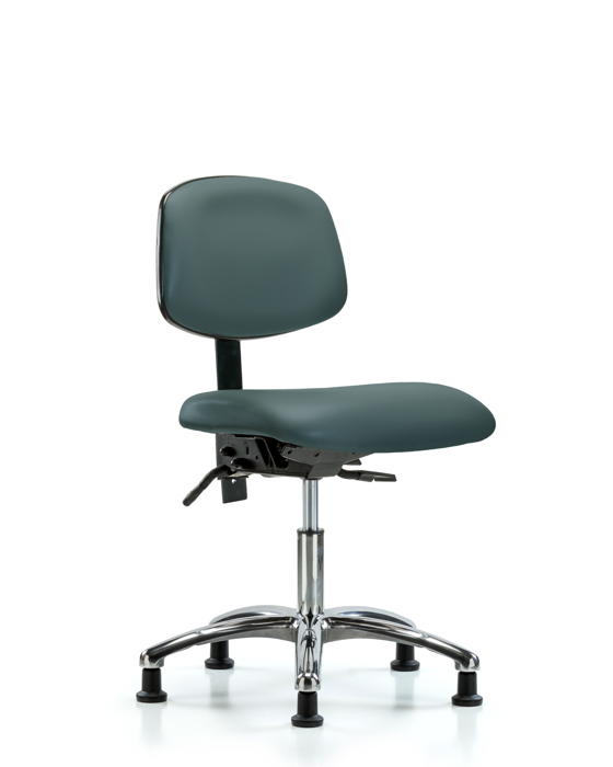 Blue Ridge Ergonomics VDHCH-CR-T0-A0-RG-8546 Rutledge Vinyl Chair Chrome - Desk Height with Stationary Glides in Colonial Blue Trailblazer™ Vinyl