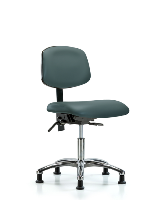 Blue Ridge Ergonomics VDHCH-CR-T0-A0-RG-8546 Rutledge Vinyl Chair Chrome - Desk Height with Stationary Glides in Colonial Blue Trailblazer™ Vinyl