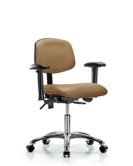 Blue Ridge Ergonomics VDHCH-CR-T0-A1-CC-8584 Rutledge Vinyl Chair Chrome - Desk Height with Adjustable Arms & Casters in Taupe Trailblazer™ Vinyl