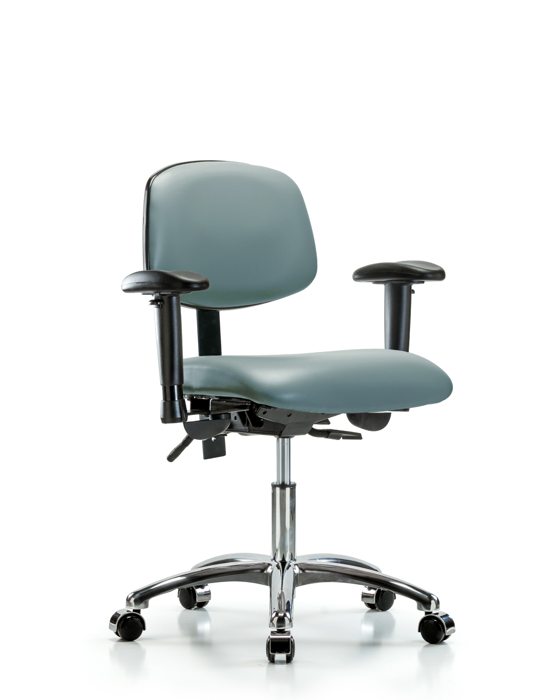 Blue Ridge Ergonomics VDHCH-CR-T0-A1-CC-8822 Rutledge Vinyl Chair Chrome - Desk Height with Adjustable Arms & Casters in Storm Supernova™ Vinyl