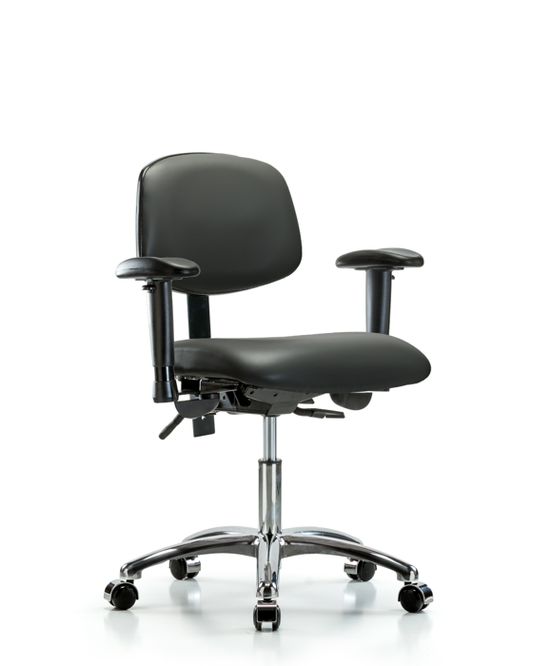Blue Ridge Ergonomics VDHCH-CR-T0-A1-CC-8823 Rutledge Vinyl Chair Chrome - Desk Height with Adjustable Arms & Casters in Carbon Supernova™ Vinyl