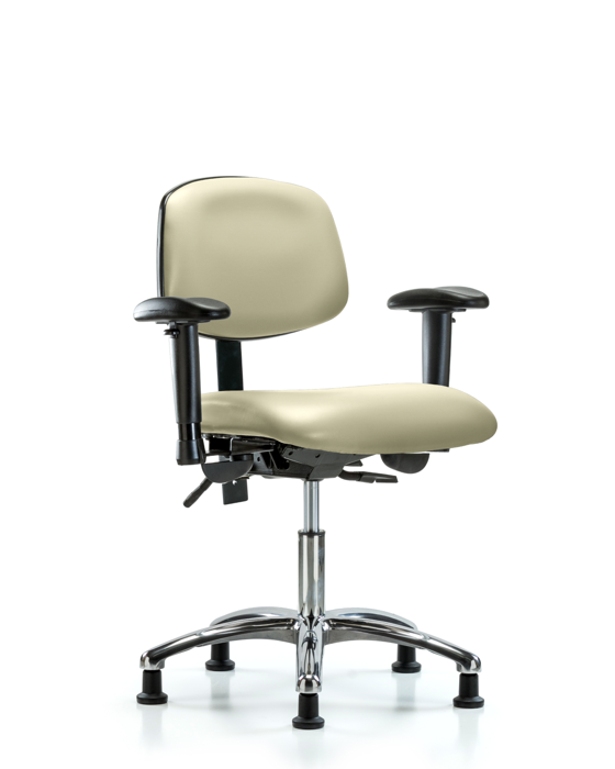 Blue Ridge Ergonomics VDHCH-CR-T0-A1-RG-8501 Rutledge Vinyl Chair Chrome - Desk Height with Adjustable Arms & Stationary Glides in Adobe White Trailblazer™ Vinyl