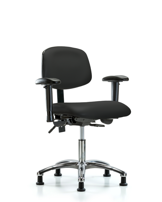 Blue Ridge Ergonomics VDHCH-CR-T0-A1-RG-8540 Rutledge Vinyl Chair Chrome - Desk Height with Adjustable Arms & Stationary Glides in Black Trailblazer™ Vinyl