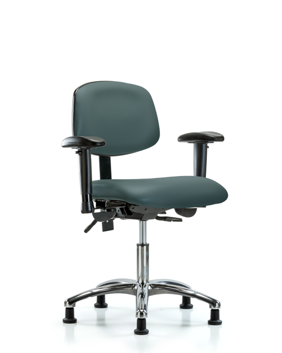 Blue Ridge Ergonomics VDHCH-CR-T0-A1-RG-8546 Rutledge Vinyl Chair Chrome - Desk Height with Adjustable Arms & Stationary Glides in Colonial Blue Trailblazer™ Vinyl