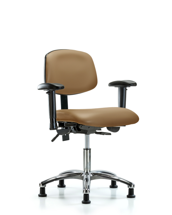 Blue Ridge Ergonomics VDHCH-CR-T0-A1-RG-8584 Rutledge Vinyl Chair Chrome - Desk Height with Adjustable Arms & Stationary Glides in Taupe Trailblazer™ Vinyl