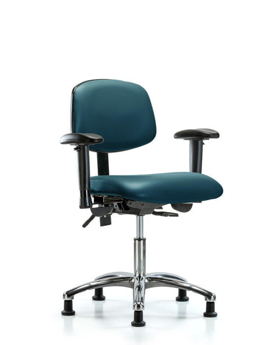 Blue Ridge Ergonomics VDHCH-CR-T0-A1-RG-8801 Rutledge Vinyl Chair Chrome - Desk Height with Adjustable Arms & Stationary Glides in Marine Blue Supernova™ Vinyl