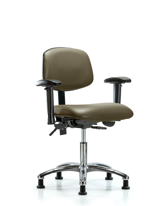 Blue Ridge Ergonomics VDHCH-CR-T0-A1-RG-8809 Rutledge Vinyl Chair Chrome - Desk Height with Adjustable Arms & Stationary Glides in Taupe Supernova™ Vinyl