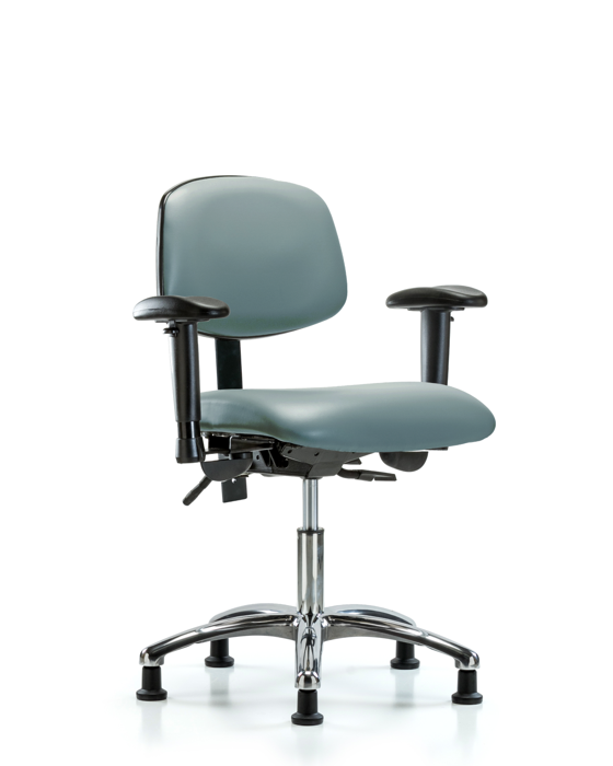 Blue Ridge Ergonomics VDHCH-CR-T0-A1-RG-8822 Rutledge Vinyl Chair Chrome - Desk Height with Adjustable Arms & Stationary Glides in Storm Supernova™ Vinyl