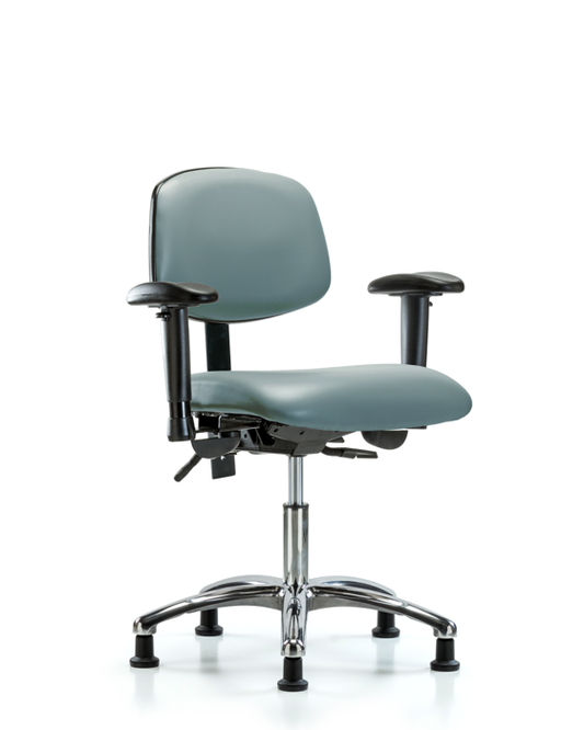 Blue Ridge Ergonomics VDHCH-CR-T0-A1-RG-8822 Rutledge Vinyl Chair Chrome - Desk Height with Adjustable Arms & Stationary Glides in Storm Supernova™ Vinyl
