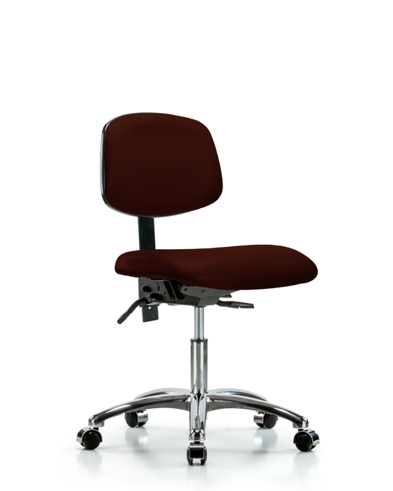 Blue Ridge Ergonomics VDHCH-CR-T1-A0-CC-8569 Rutledge Vinyl Chair Chrome - Desk Height with Seat Tilt & Casters in Burgundy Trailblazer™ Vinyl