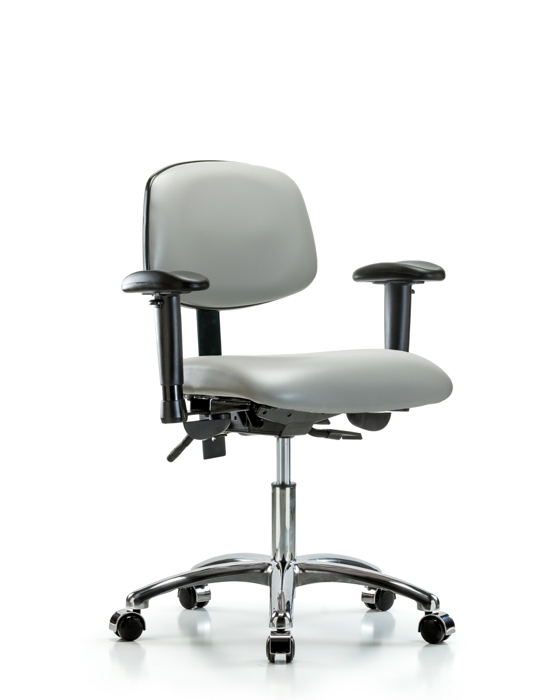 Blue Ridge Ergonomics VDHCH-CR-T1-A1-CC-8567 Rutledge Vinyl Chair Chrome - Desk Height with Seat Tilt, Adjustable Arms, & Casters in Dove Trailblazer™ Vinyl