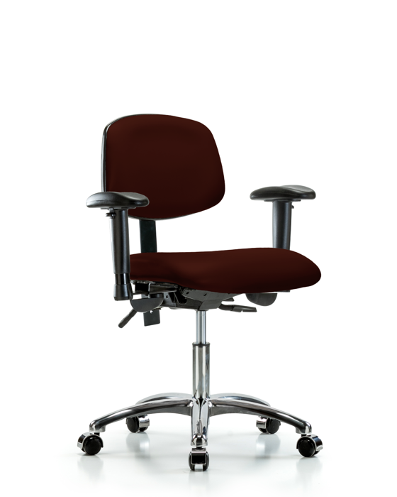 Blue Ridge Ergonomics VDHCH-CR-T1-A1-CC-8569 Rutledge Vinyl Chair Chrome - Desk Height with Seat Tilt, Adjustable Arms, & Casters in Burgundy Trailblazer™ Vinyl
