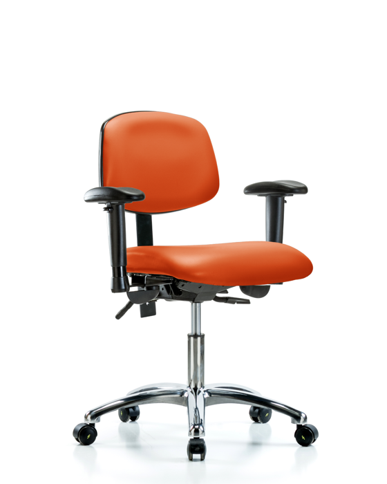 Blue Ridge Ergonomics VDHCH-CR-T1-A1-CC-8613 Rutledge Vinyl Chair Chrome - Desk Height with Seat Tilt, Adjustable Arms, & Casters in Orange Kist Trailblazer™ Vinyl