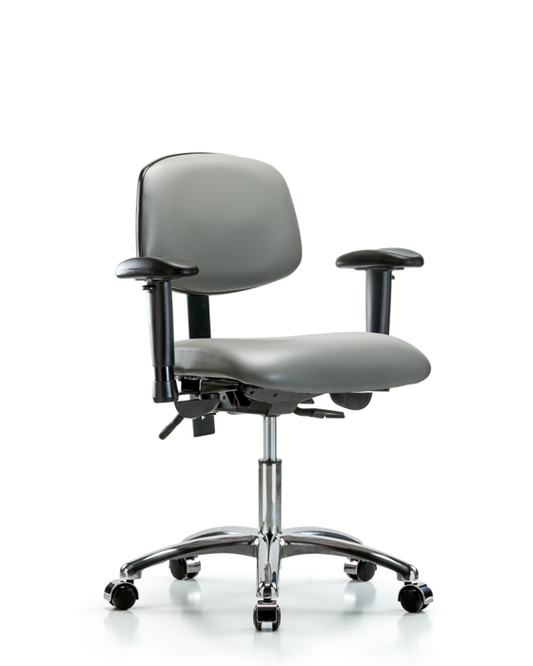 Blue Ridge Ergonomics VDHCH-CR-T1-A1-CC-8840 Rutledge Vinyl Chair Chrome - Desk Height with Seat Tilt, Adjustable Arms, & Casters in Sterling Supernova™ Vinyl