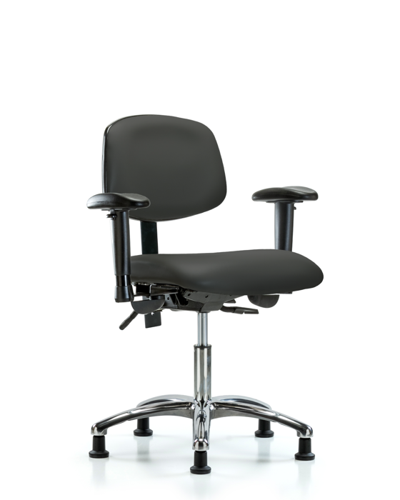 Blue Ridge Ergonomics VDHCH-CR-T1-A1-RG-8605 Rutledge Vinyl Chair Chrome - Desk Height with Seat Tilt, Adjustable Arms, & Stationary Glides in Charcoal Trailblazer™ Vinyl
