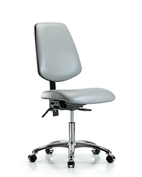Blue Ridge Ergonomics VDHCH-MB-CR-T0-A0-CC-8567 Rutledge Vinyl Chair Chrome - Desk Height with Medium Back & Casters in Dove Trailblazer™ Vinyl