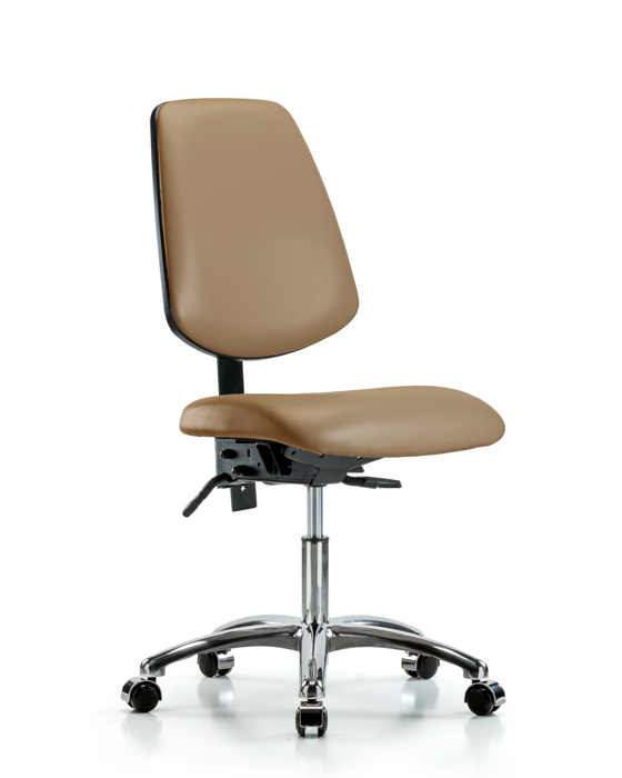 Blue Ridge Ergonomics VDHCH-MB-CR-T0-A0-CC-8584 Rutledge Vinyl Chair Chrome - Desk Height with Medium Back & Casters in Taupe Trailblazer™ Vinyl